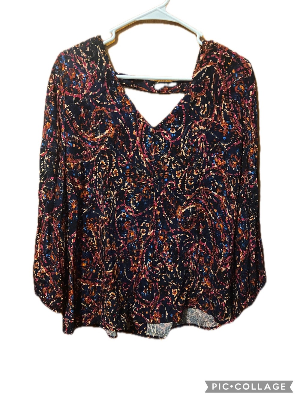 Liverpool Black Multi-Color V-Neck Abstract Print Blouse